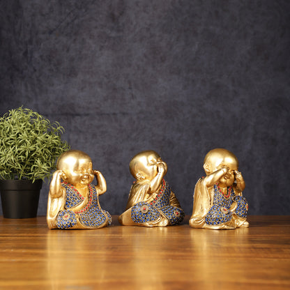 Brass Happy Baby monks set of 3 showpiece