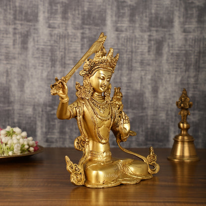 Brass Buddhist Deity Manjushri Statue | 10 Inch Height | 3 KG