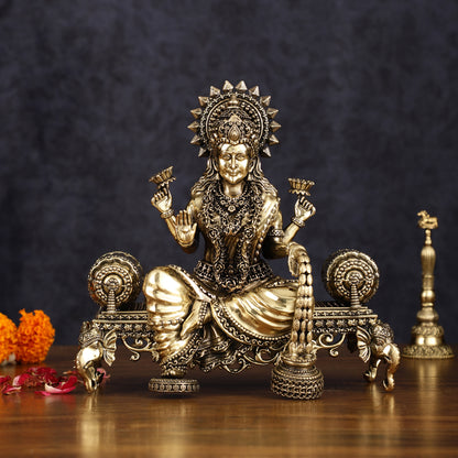 Brass Superfine Large Ganesha Lakshmi Saraswati Idol Set - 7 Inch