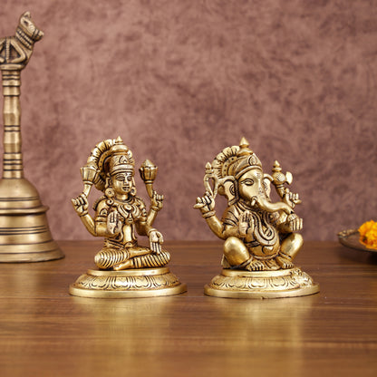 Brass Superfine Ganesh Lakshmi Idols Set | 5-inch