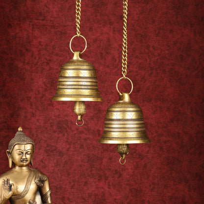 Large Pure Brass Superfine Hanging Temple Bell - 6 inch