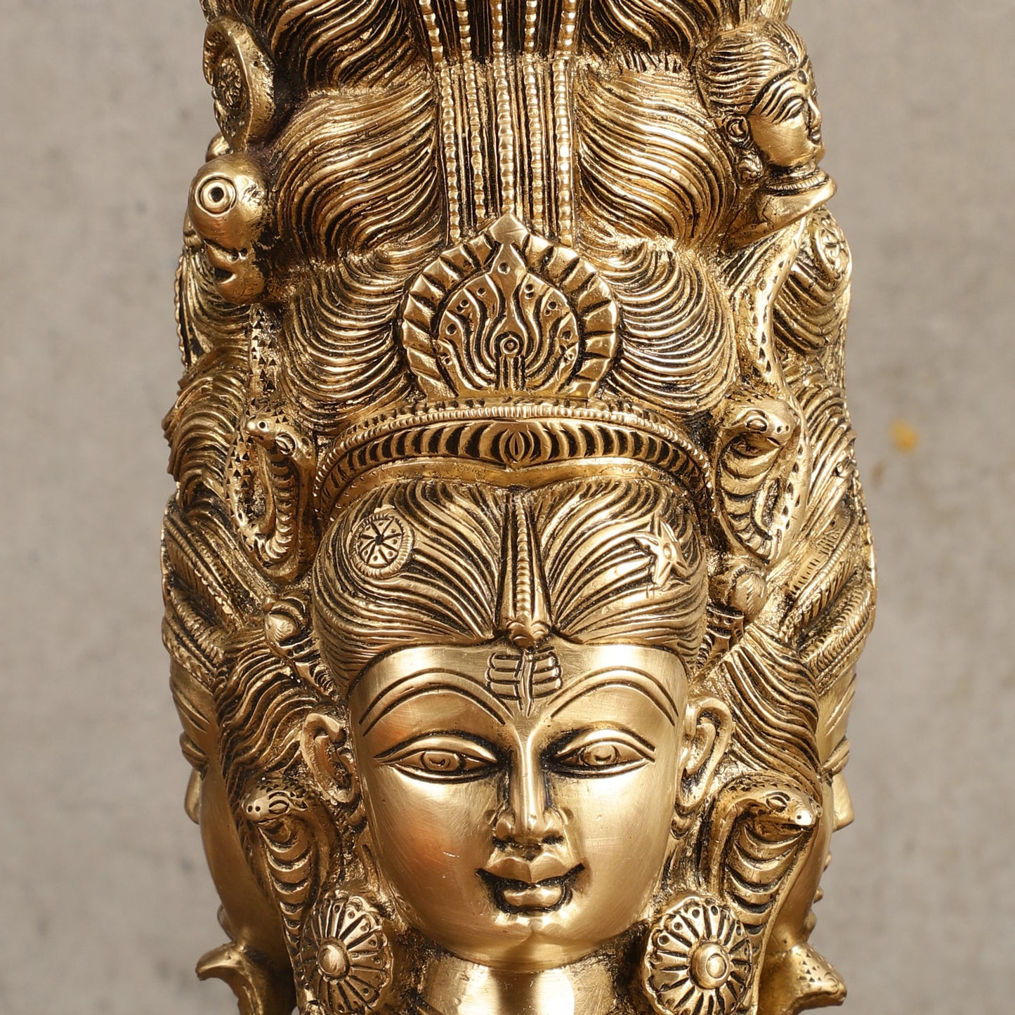 Pure Brass Lord Shiva Head with Parvati Mukhalingam - 8 in Height