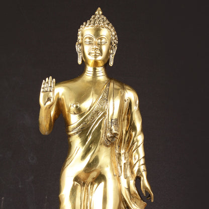 Brass Standing Buddha Statue | 21.5"