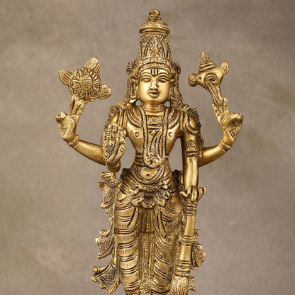 Divine Pure Brass Superfine Lord Vishnu Standing with Garuda Idol 9 inch