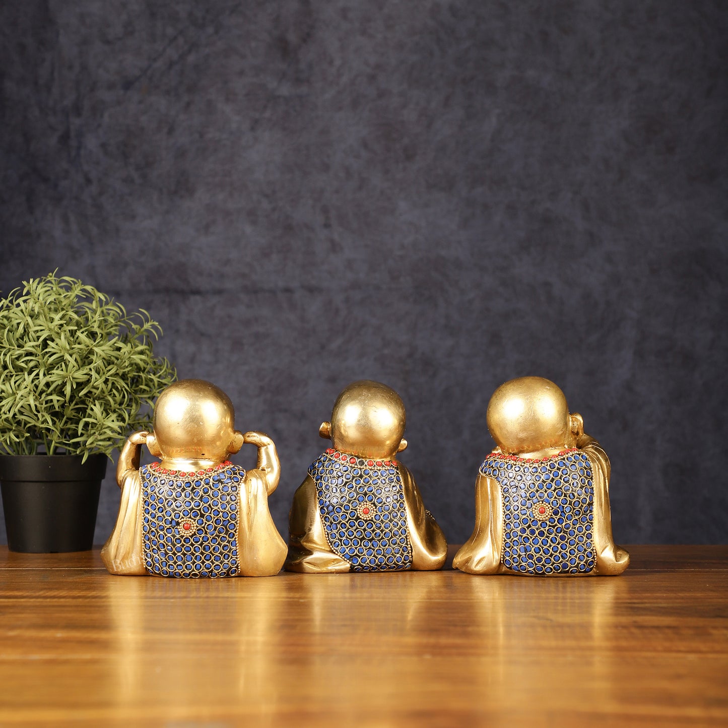 Brass Happy Baby monks set of 3 showpiece