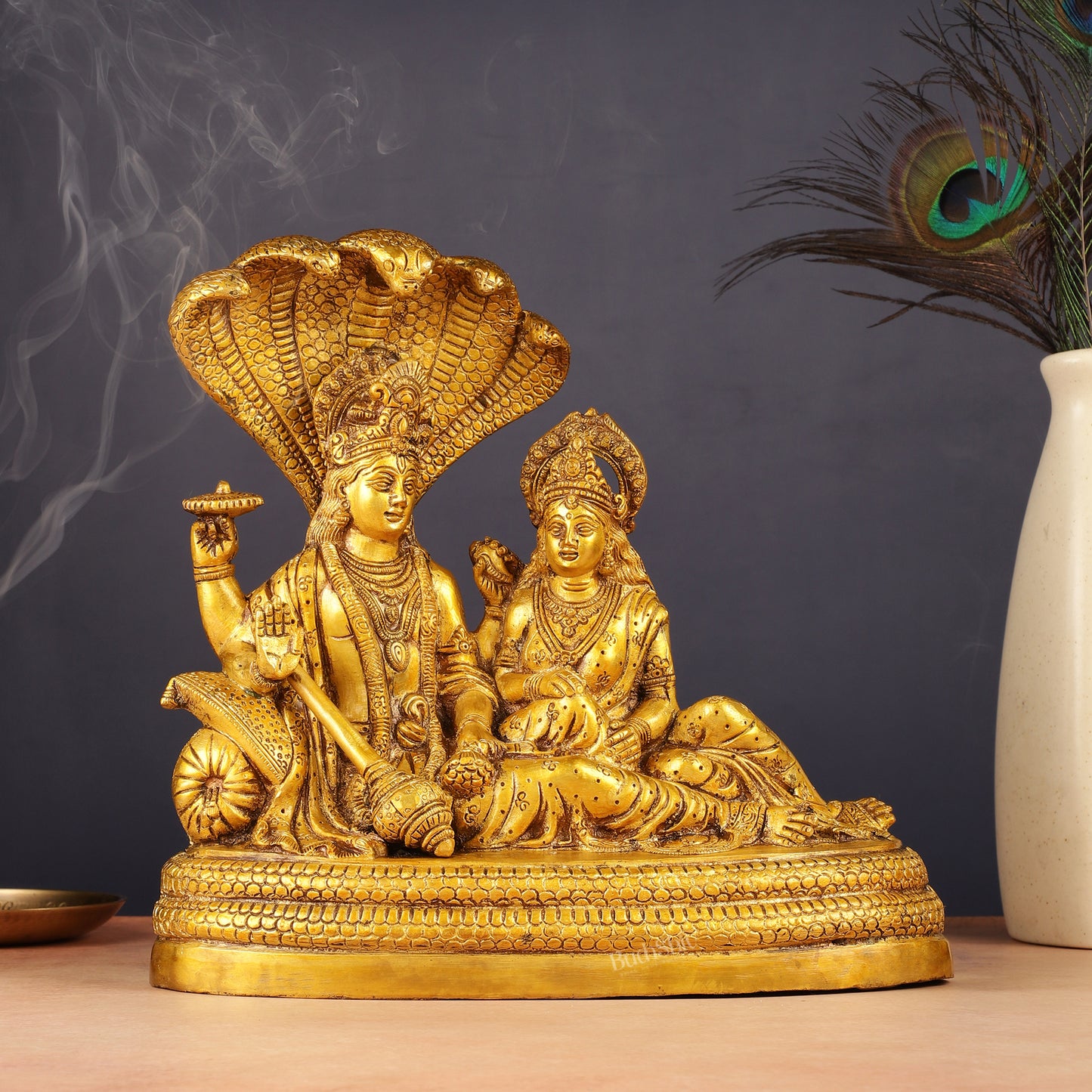 Pure Brass Lakshmi Narayan Resting on Sheshanaag Idol 10"