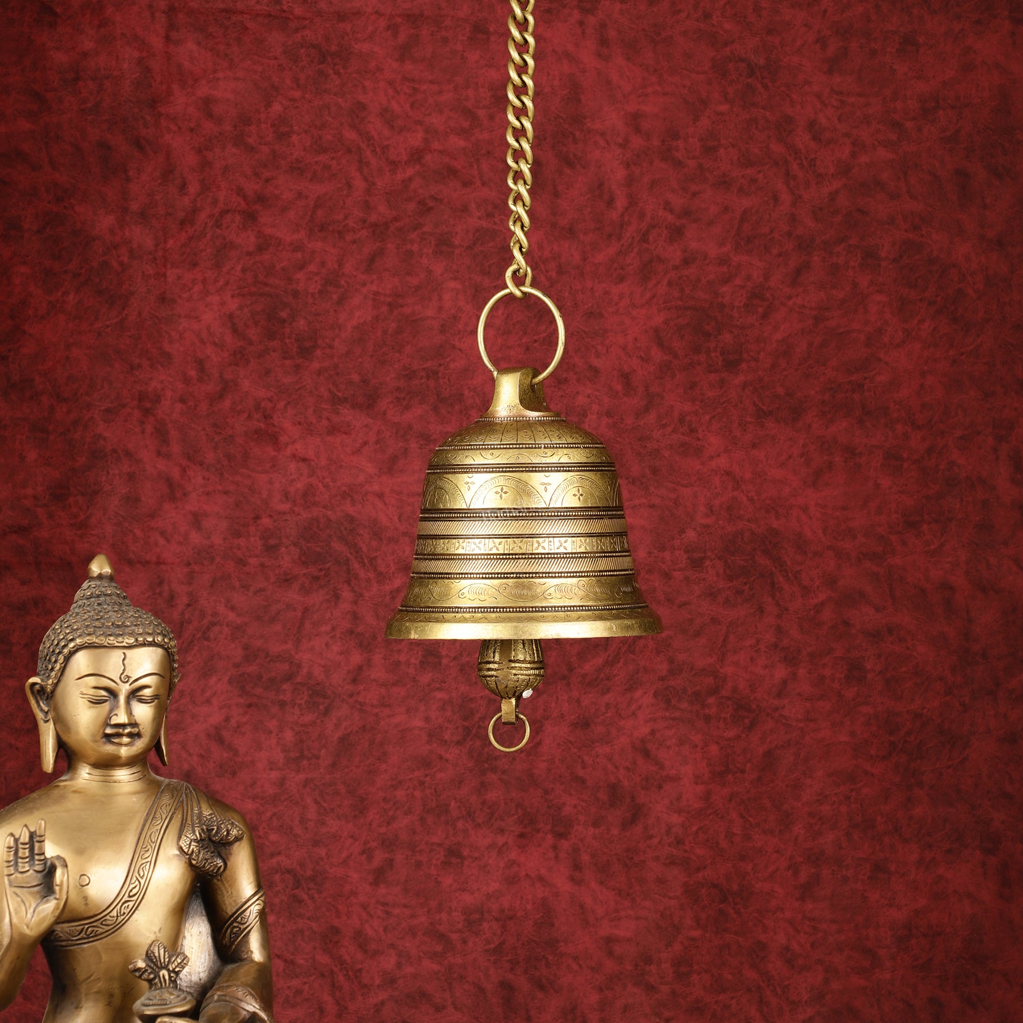 Tample Bells Large Pure Brass Superfine Hanging Temple Bell - 6 inch – Budhshiv.com