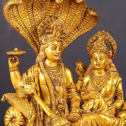 Pure Brass Lakshmi Narayan Resting on Sheshanaag Idol 10"