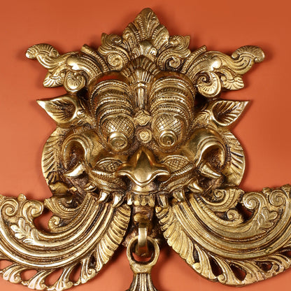 Pure Brass Kirtimukha Yali Wall Hanging - 11" Height