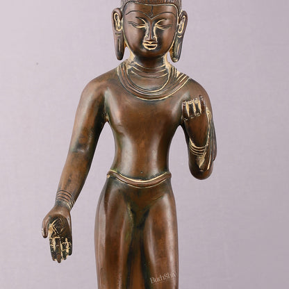 Vintage Brass Standing Buddha Statue – 14.5 inch