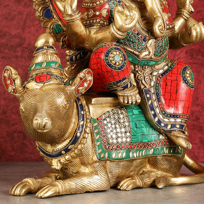 Ganapati sitting on large mouse brass statue 16"
