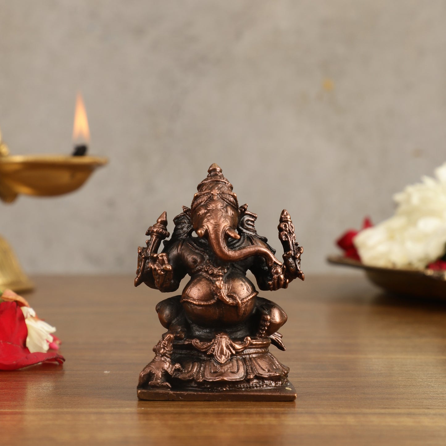 Pure Copper Ganapati Idol - 3 in Height