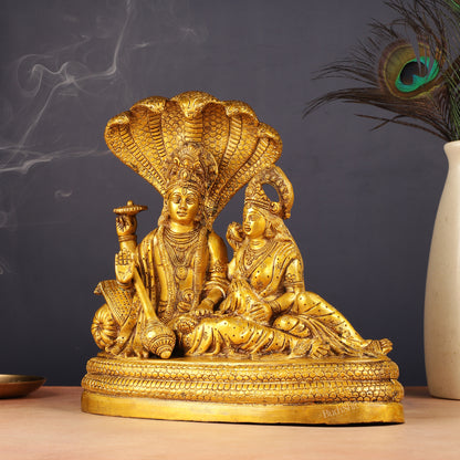 Pure Brass Lakshmi Narayan Resting on Sheshanaag Idol 10"