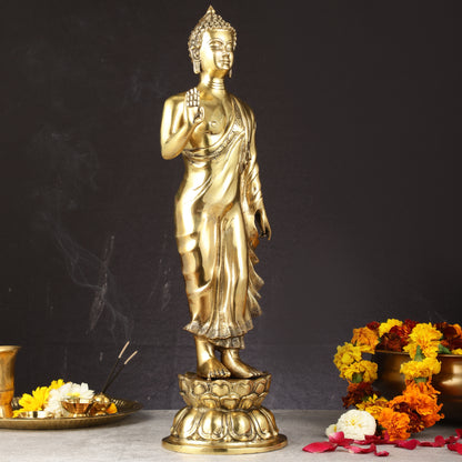 Brass Standing Buddha Statue | 21.5"