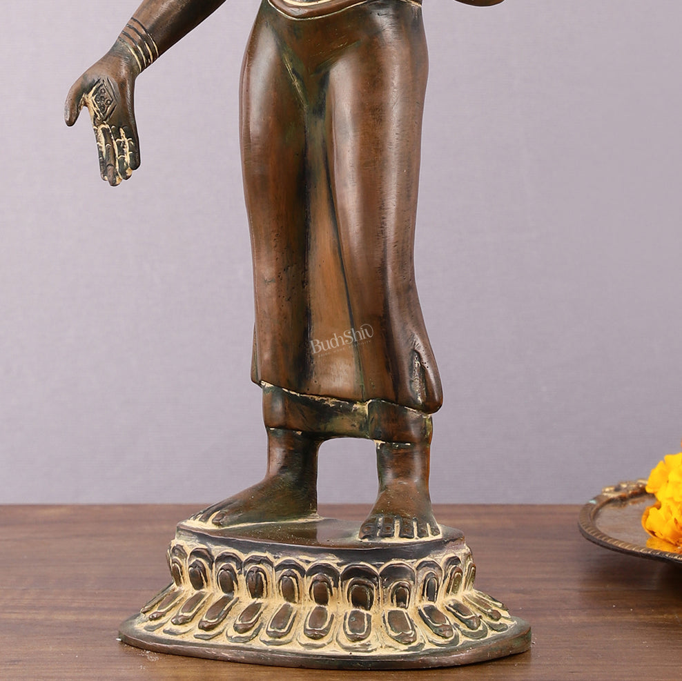 Vintage Brass Standing Buddha Statue – 14.5 inch