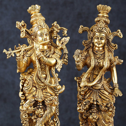 Pure Brass Superfine Radha Krishna Statues – 14" Height, Finely Carved with Sharp Features