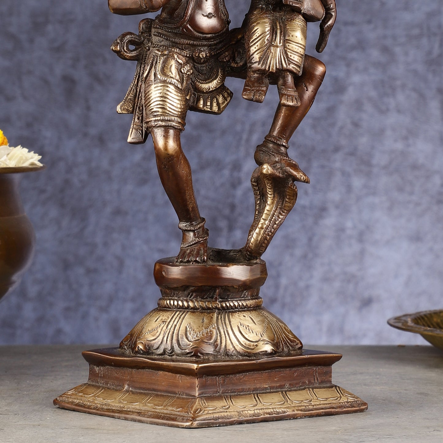 Pure Brass Lord Narsimha with Devi Lakshmi Idol - 12" Chola wash