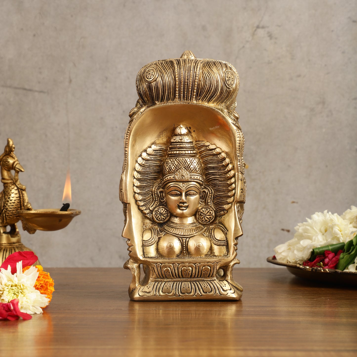 Pure Brass Lord Shiva Head with Parvati Mukhalingam - 8 in Height