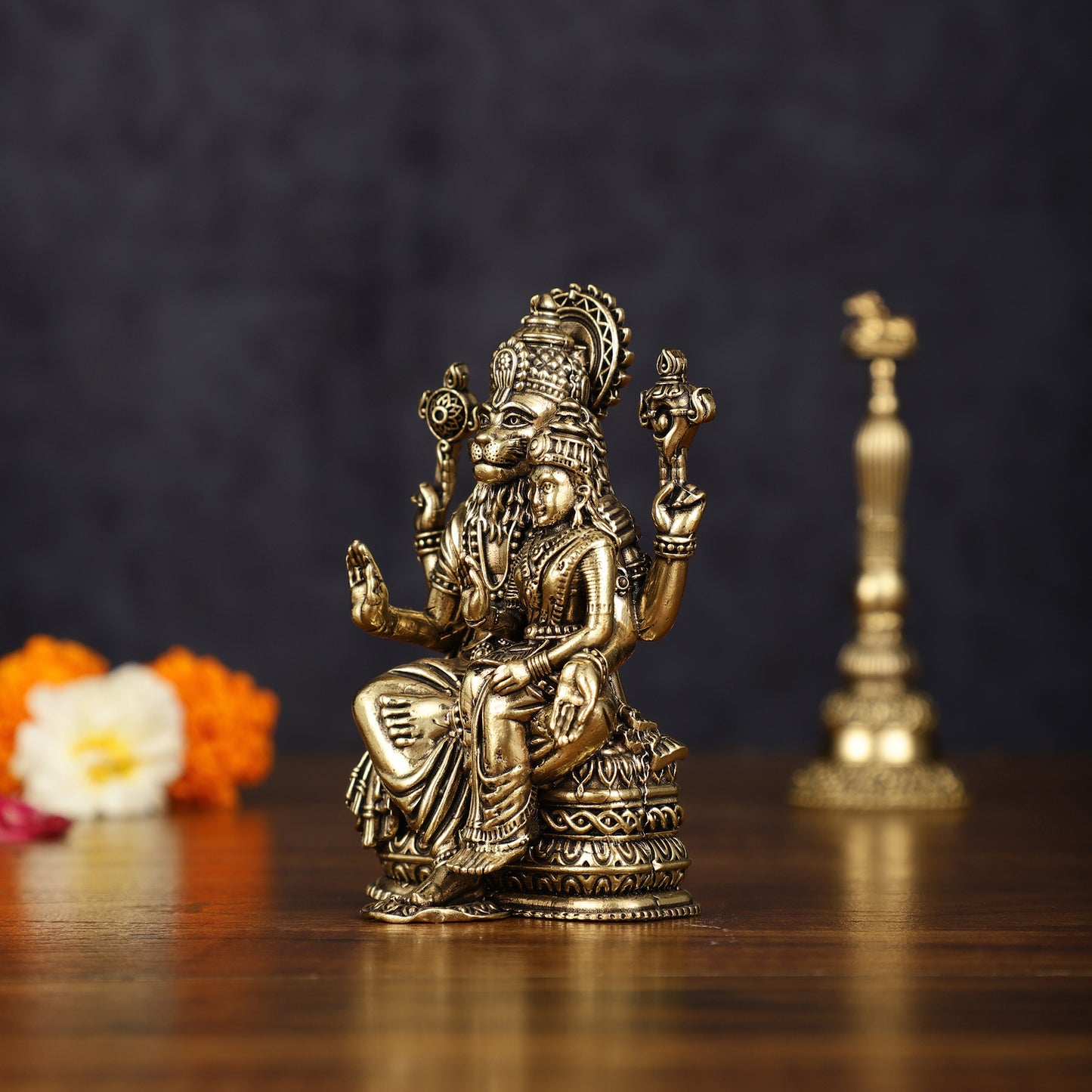 Superfine Brass Narsimha Lakshmi Statue | 4" Tall |