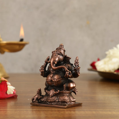 Pure Copper Ganapati Idol - 3 in Height