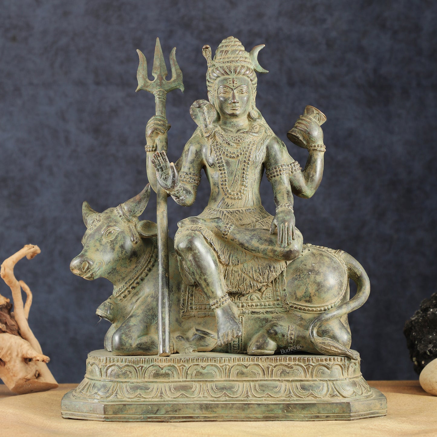 Indonesian Bronze Lord Shiva Seated on Nandi | Lost Wax Sculpture | 16"