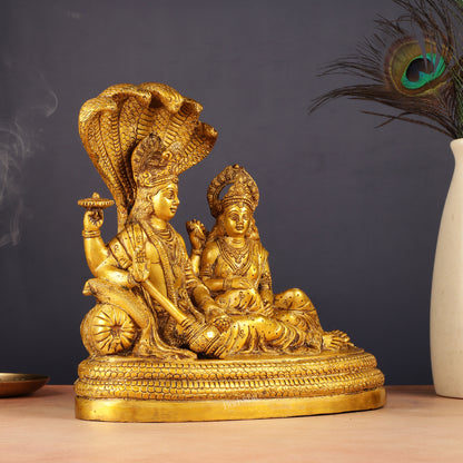 Pure Brass Lakshmi Narayan Resting on Sheshanaag Idol 10"