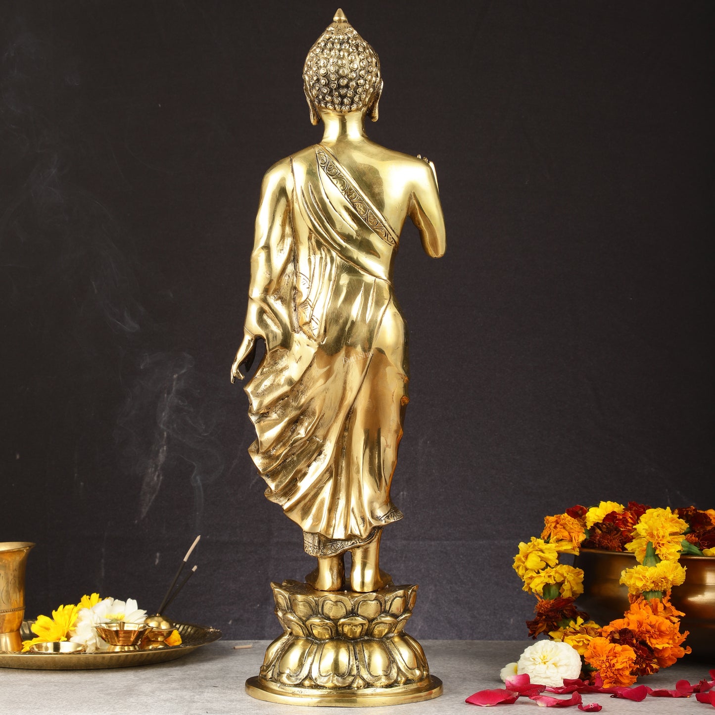 Brass Standing Buddha Statue | 21.5"