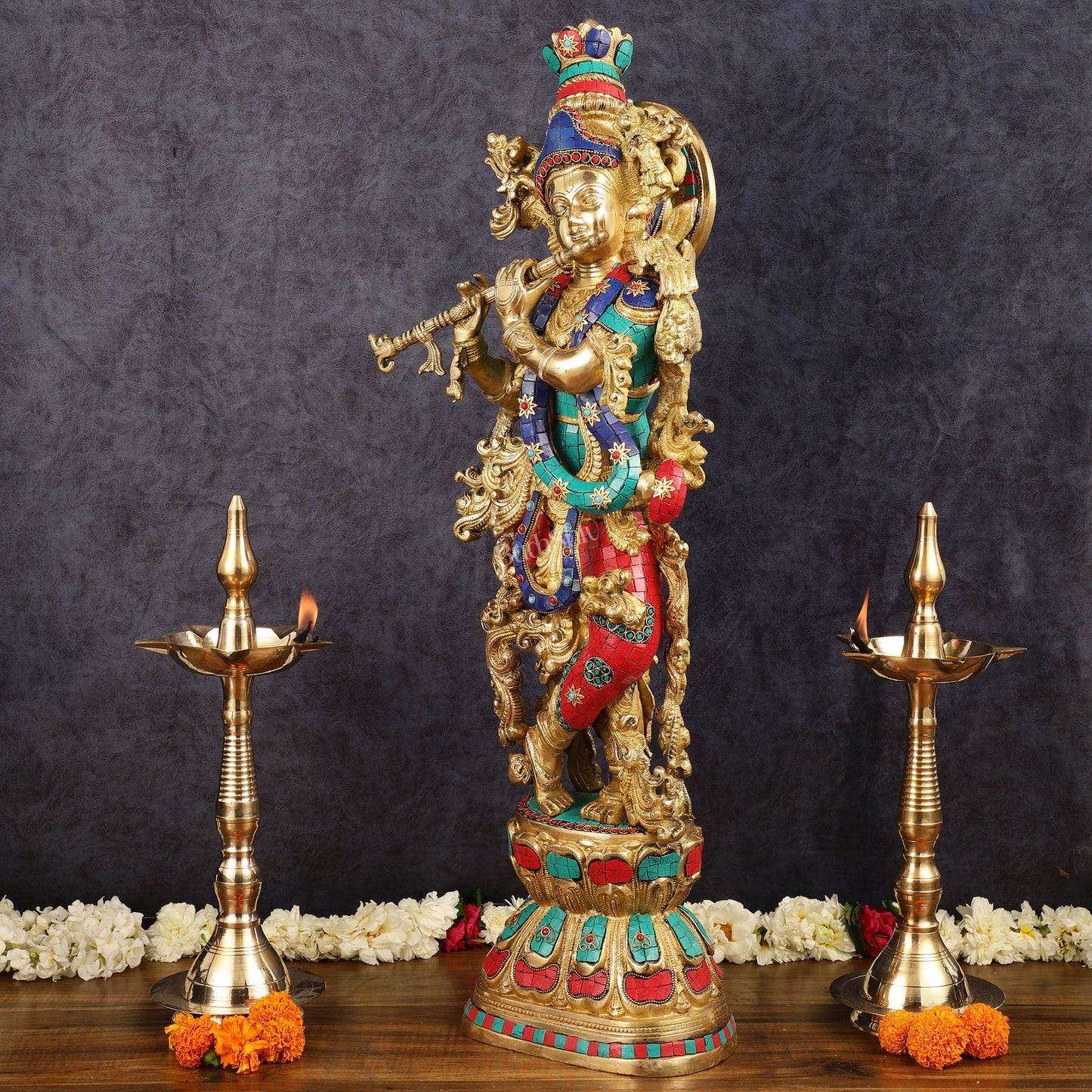 Brass Krishna Idol 30 inch meenakari