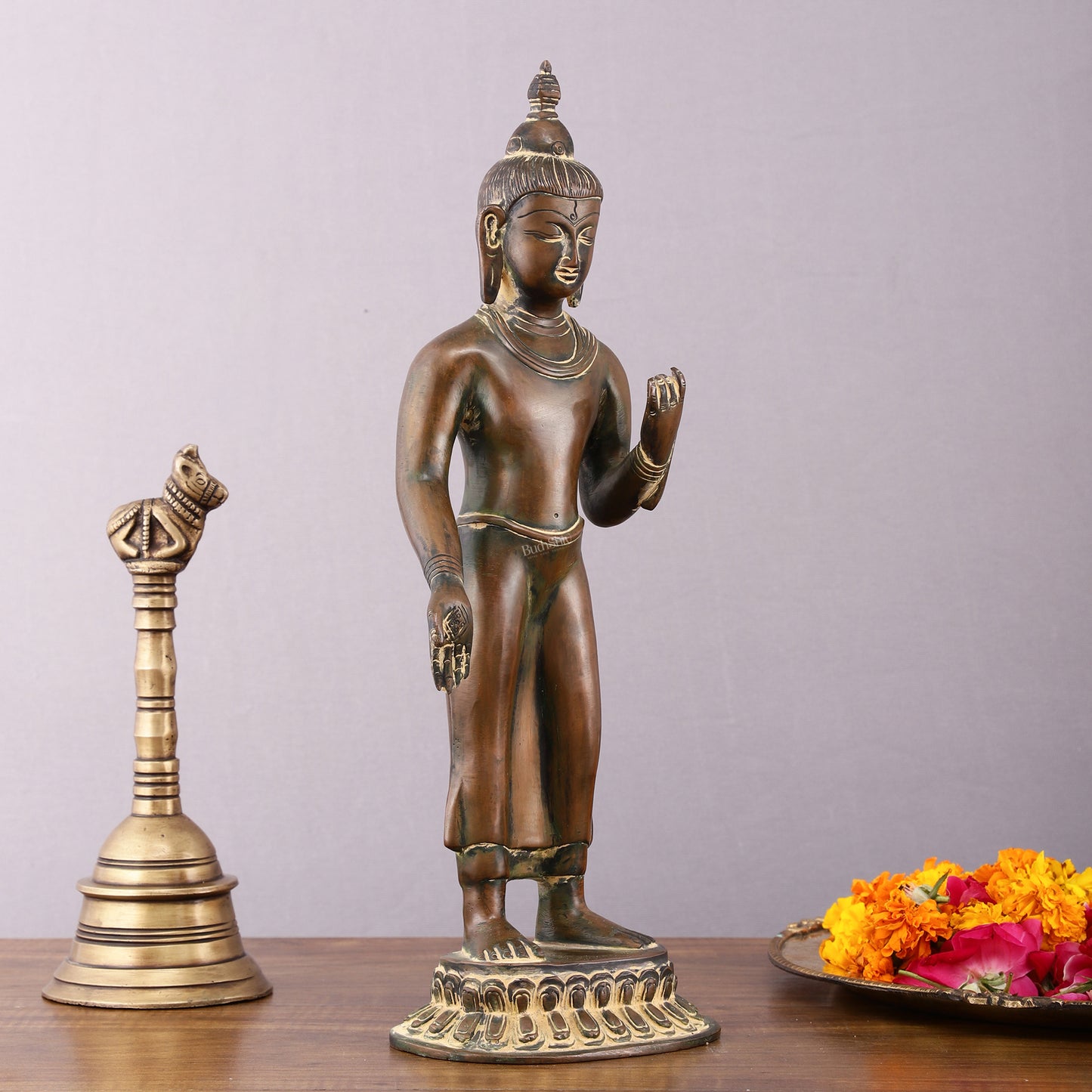 Vintage Brass Standing Buddha Statue – 14.5 inch