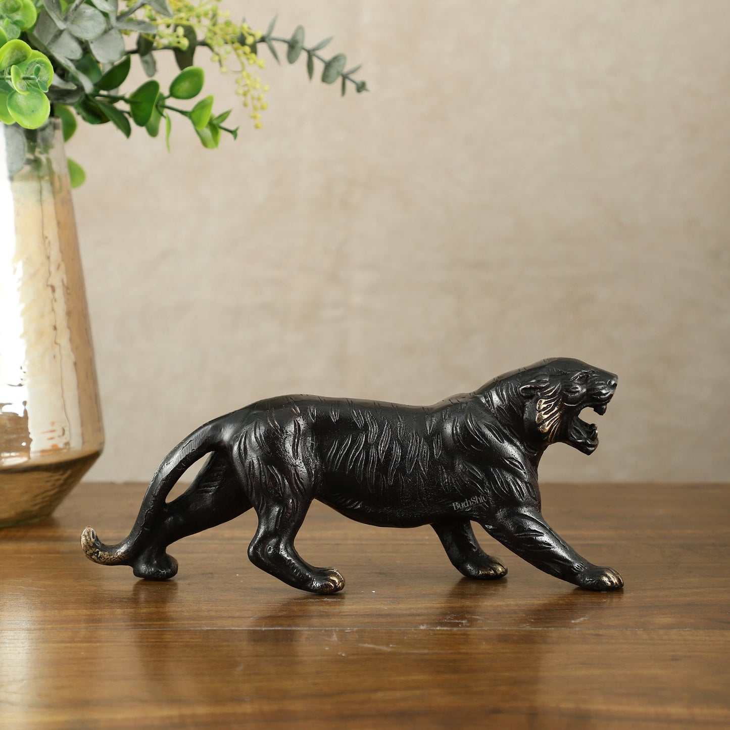 Pure Brass Vintage Black Tiger Table Accent Showpiece – Vastu Feng Shui Approved | 9.5" Wide