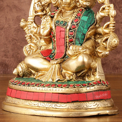 Superfine Brass Panchmukhi Hanuman Murti - 6.50" Tall with Stonework