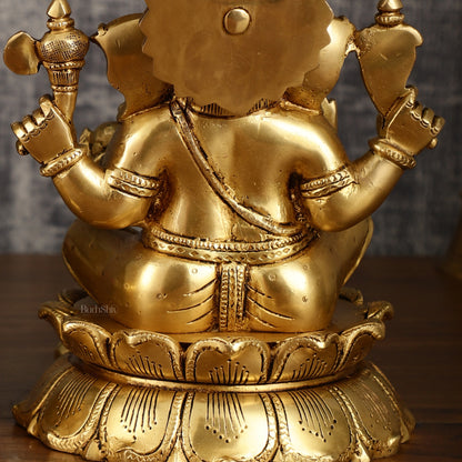 Brass Superfine Ganesha and Lakshmi Statues on Lotus | 9 Inch