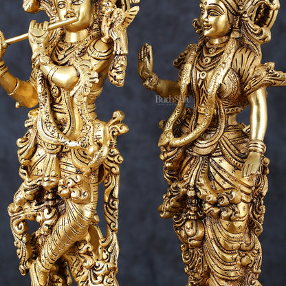 Pure Brass Superfine Radha Krishna Statues – 14" Height, Finely Carved with Sharp Features