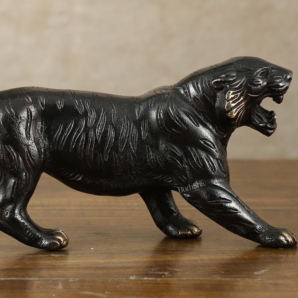 Pure Brass Vintage Black Tiger Table Accent Showpiece – Vastu Feng Shui Approved | 9.5" Wide