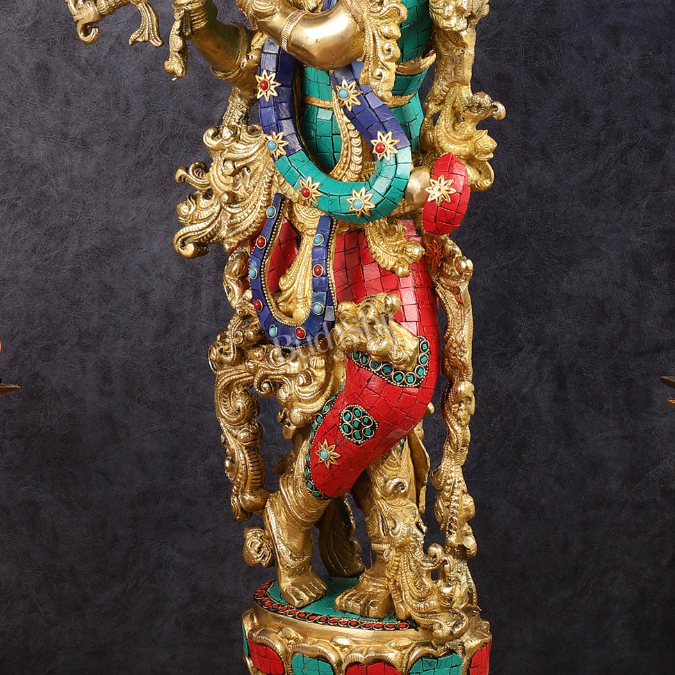 Brass Krishna Idol 30 inch meenakari