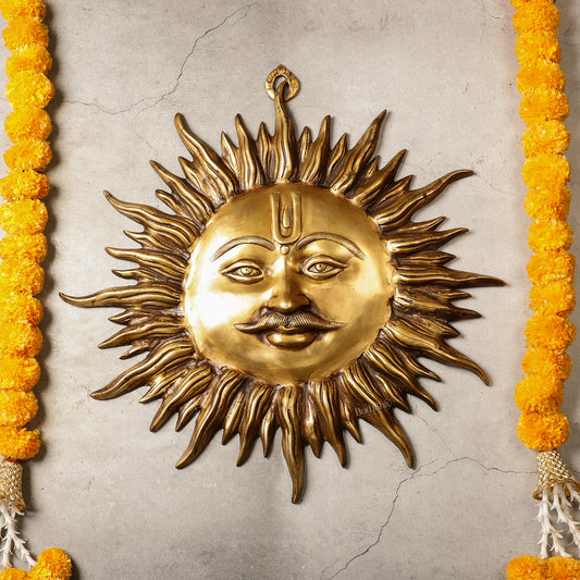 Large Surya Dev Vastu Wall Hanging - Pure Brass - 23"