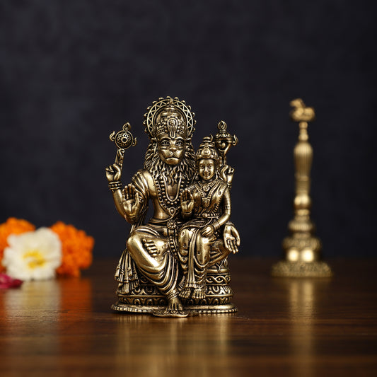 Superfine Brass Narsimha Lakshmi Statue | 4" Tall |