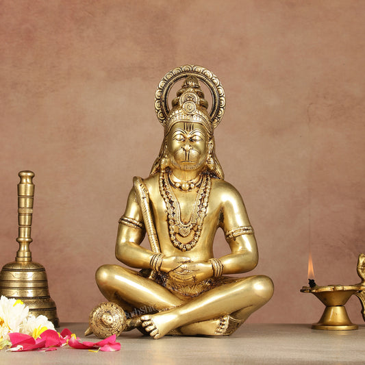 Serene Brass Hanuman Idol in Meditation - 12 inch