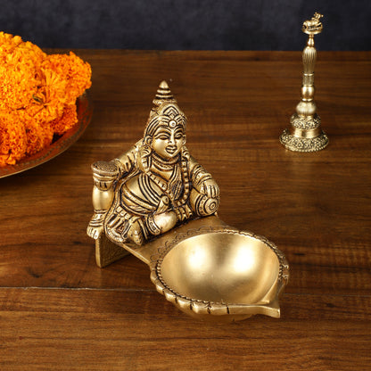 Pure brass superfine kuber Diya oil lamp vilakku 4.5 inch