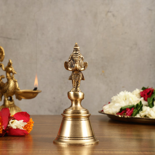 Pure Brass Hanuman and Garuda Handbell - 6.5 in Height