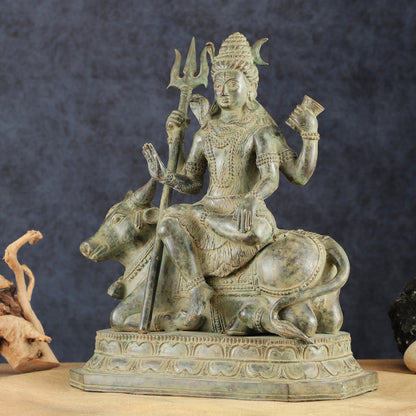 Indonesian Bronze Lord Shiva Seated on Nandi | Lost Wax Sculpture | 16"