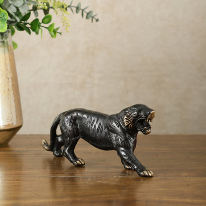 Pure Brass Vintage Black Tiger Table Accent Showpiece – Vastu Feng Shui Approved | 9.5" Wide