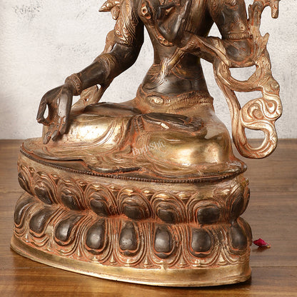 Pure Fine Brass White Tara Statue - 14" Tall - Antique Sand Patina