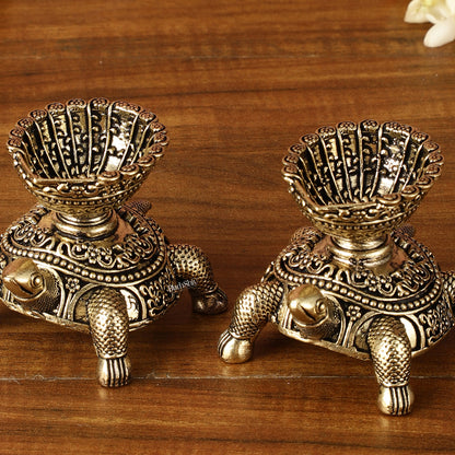 Brass Miniature Tortoise Oil Lamp Diya Pair | 2.5 Inch Height