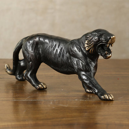 Pure Brass Vintage Black Tiger Table Accent Showpiece – Vastu Feng Shui Approved | 9.5" Wide