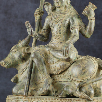 Indonesian Bronze Lord Shiva Seated on Nandi | Lost Wax Sculpture | 16"