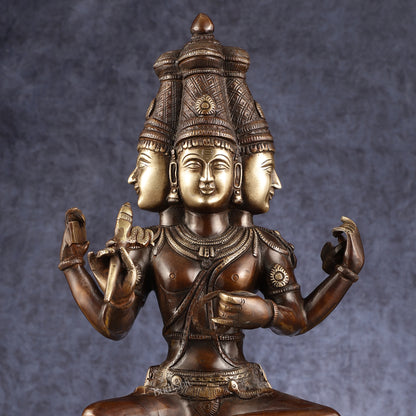 Pure Brass Seated Lord Brahma Sculpture - 16 inch antique Chola