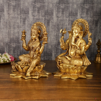 Pure Brass Ganesh Lakshmi Pair | Divine Elegance | 11 Inch Height