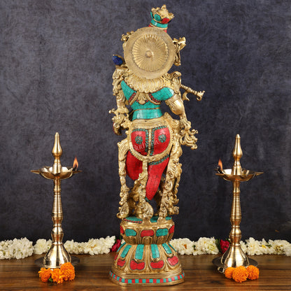 Brass Krishna Idol 30 inch meenakari