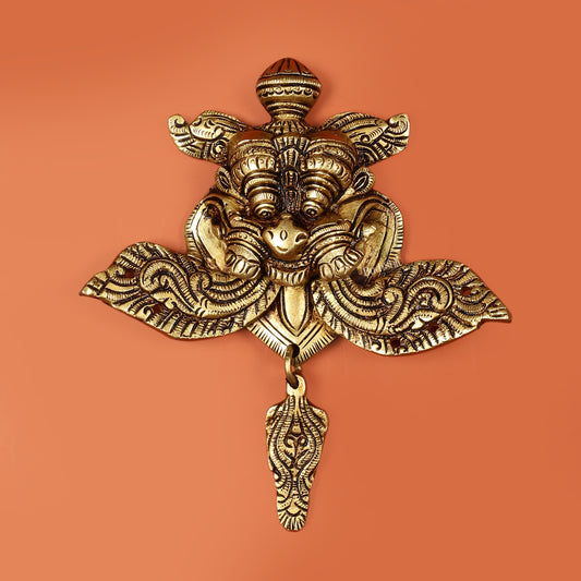 Pure Brass Kirtimukha Yali Wall Hanging - 6" Height, 8" Width